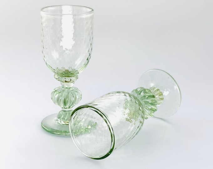 Pale Green Sage Hand Blown Wine Glass Pair by Jonathan Winfisky