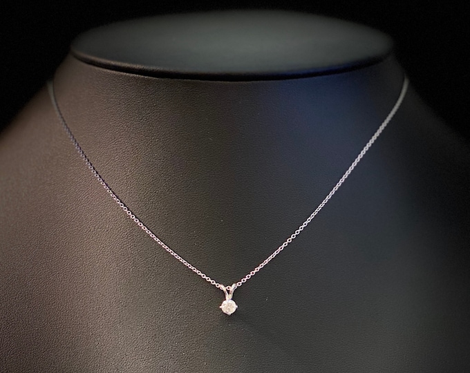 Diamond Solitaire Pendant Necklace - 14k White Gold