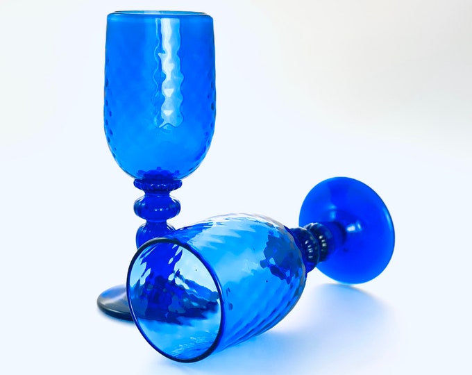 Cobalt Blue Hand Blown Wine Glass Pair by Jonathan Winfisky