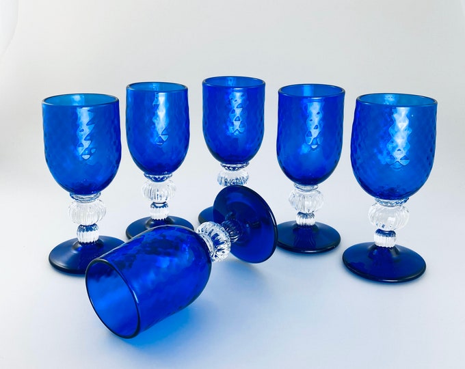 Cobalt Blue Hand Blown Wine Glass Set of Six by Jonathan Winfisky