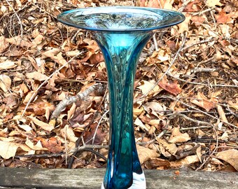 Hand Blown Glass Vase - Aqua Blue Fluted Bud Vase by Jonathan Winfisky