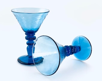 Sky Blue Hand Blown Martini Glass Pair by Jonathan Winfisky