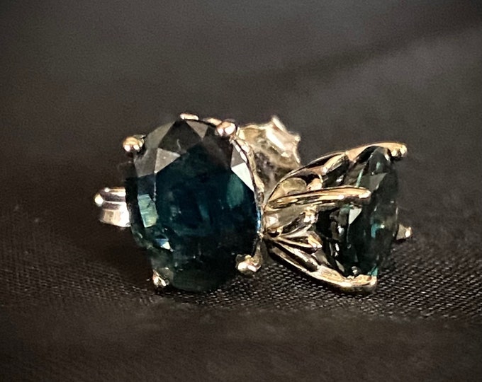 Large Blue Green Sapphire Earrings 18k White Gold
