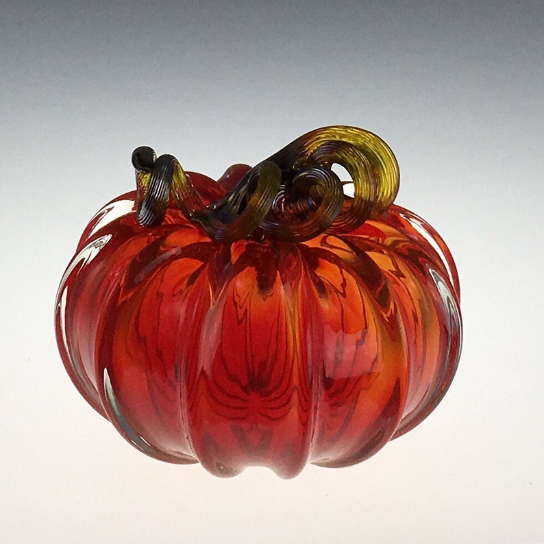 4 Glass Pumpkin by Jonathan Winfisky Transparent Bright Garnet Red Hand Blown Glass 画像 5