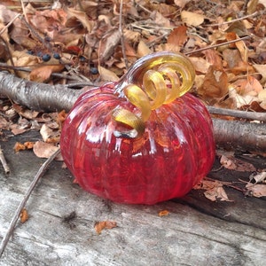 4 Glass Pumpkin by Jonathan Winfisky Transparent Bright Garnet Red Hand Blown Glass 画像 1