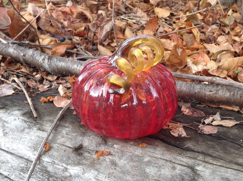 4 Glass Pumpkin by Jonathan Winfisky Transparent Bright Garnet Red Hand Blown Glass image 1