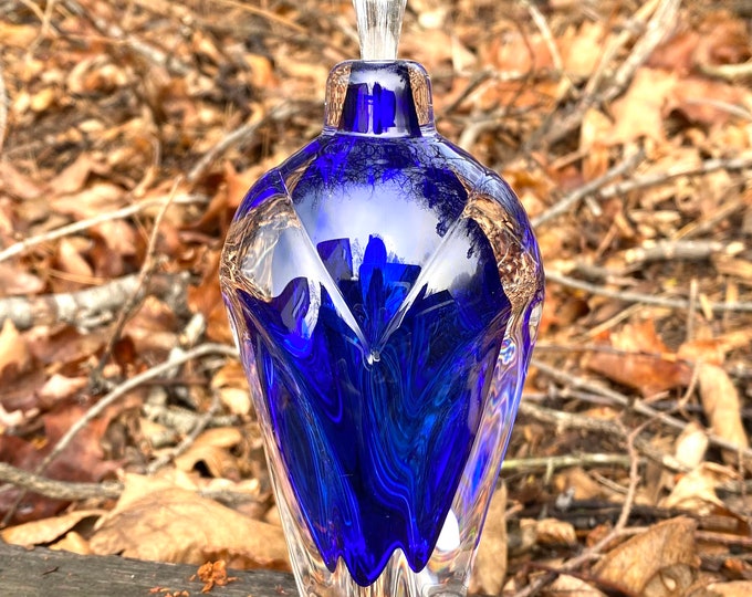 Hand Blown Glass Perfume Bottle - Cobalt Blue Overlay  by Jonathan Winfisky