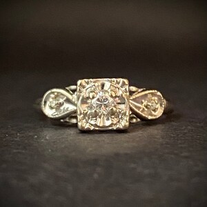 Delicate Detail Diamond Engagement Ring - Three Stone Ring - 14k White Gold Ring