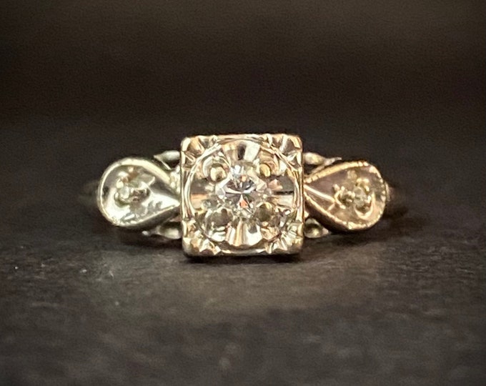 Delicate Detail Diamond Engagement Ring - Three Stone Ring - 14k White Gold Ring