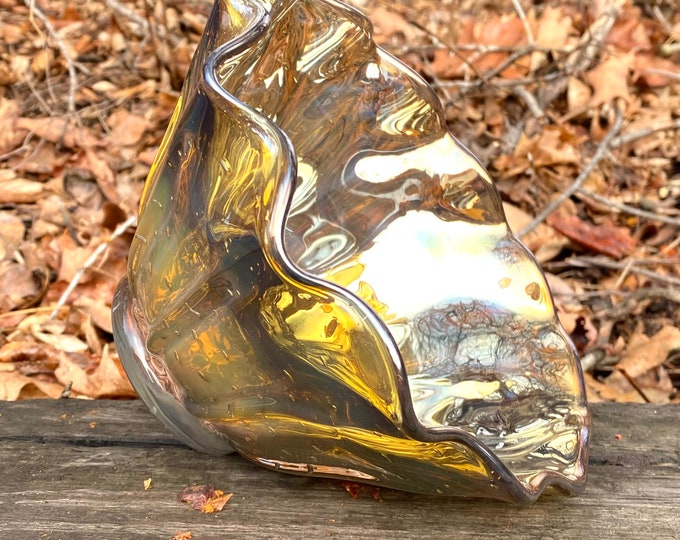 Hand Blown Glass Bowl - Gold Luster Clamshell Bubble Bowl Form by Jonathan Winfisky