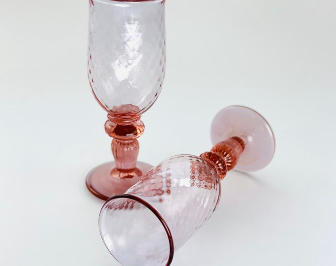 Watermelon Pink Hand Blown Wine Glass Pair by Jonathan Winfisky