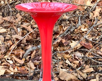 Hand Blown Glass Vase - Opaque Red Fluted Bud Vase by Jonathan Winfisky