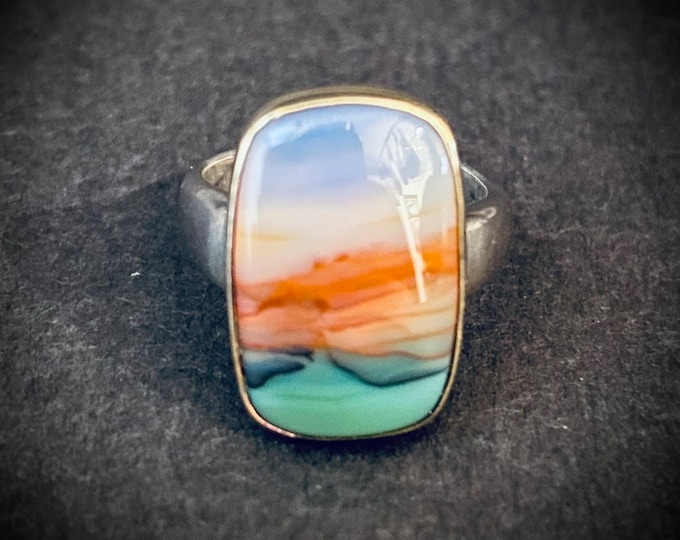 18k Gold Sterling Silver Picture Agate Ring