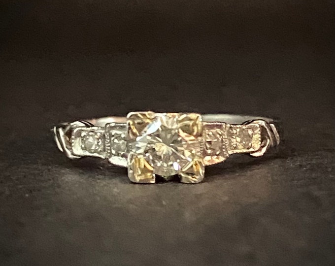 Bright Old European Cut Diamond Platinum Engagement Ring