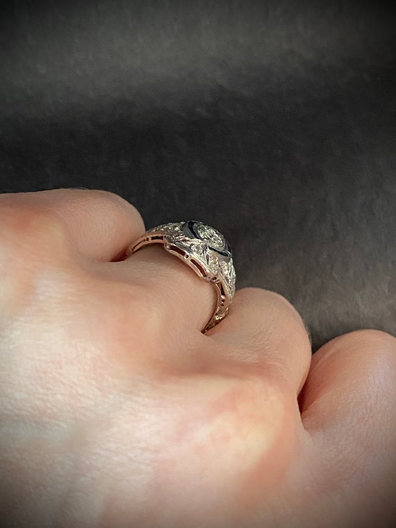 Platinum Diamond Sapphire Engagement Ring Filigre… - image 5