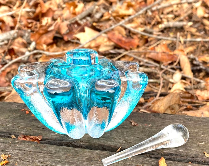 Hand Blown Glass Perfume Bottle - Aqua Blue Optic  by Jonathan Winfisky