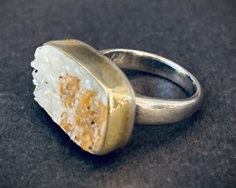 18k Yellow Gold Sterling Silver Druzy Quartz Ring