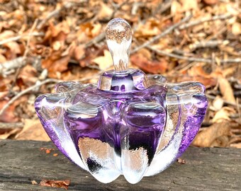 Hand Blown Glass Perfume Bottle Amethyst Purple Optic by