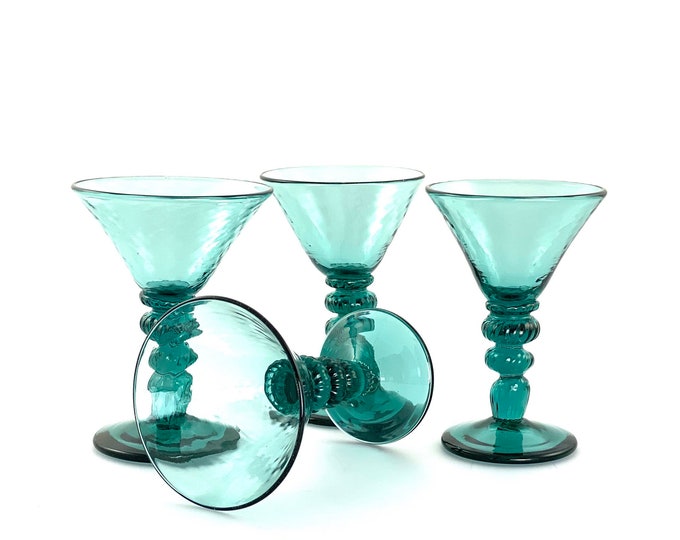 Lagoon Green/Blue Hand Blown Martini Glass Set of Four by Jonathan Winfisky