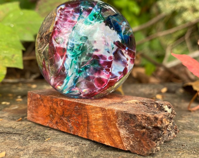 Glass Marble and Wood Stand by Jonathan Winfisky - Paperweight