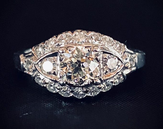 Fine Platinum European Cut Diamond Engagement Ring - Traub - Orange Blossom - 1940's