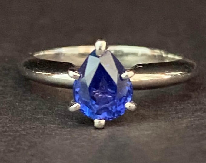Classic Blue Sapphire Engagement Ring Solid Platinum Tear Drop Shape