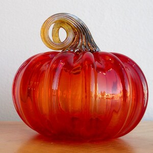 4 Glass Pumpkin by Jonathan Winfisky Transparent Bright Garnet Red Hand Blown Glass image 3