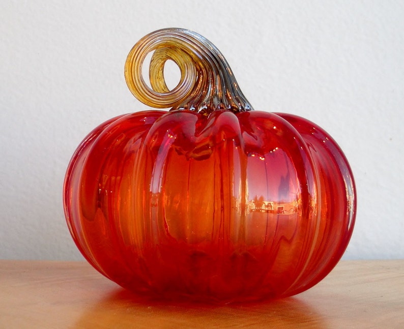 4 Glass Pumpkin by Jonathan Winfisky Transparent Bright Garnet Red Hand Blown Glass image 3