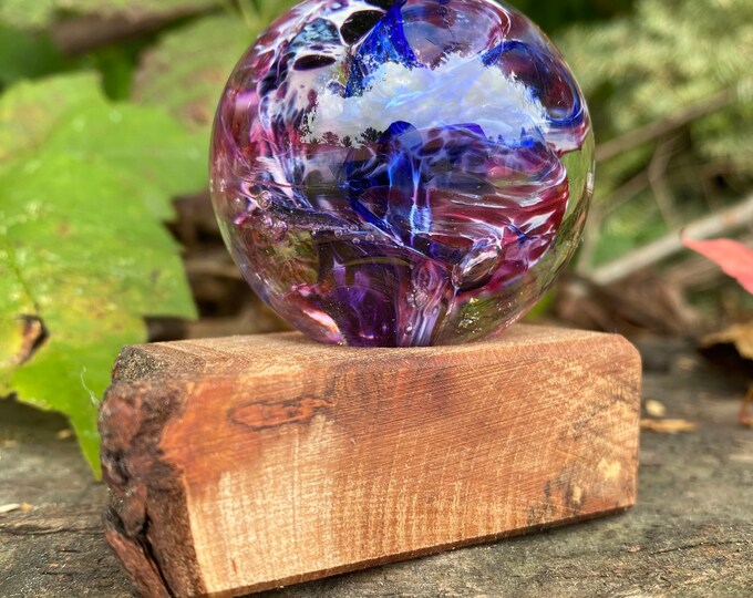 Glass Marble and Wood Stand by Jonathan Winfisky - Paperweight