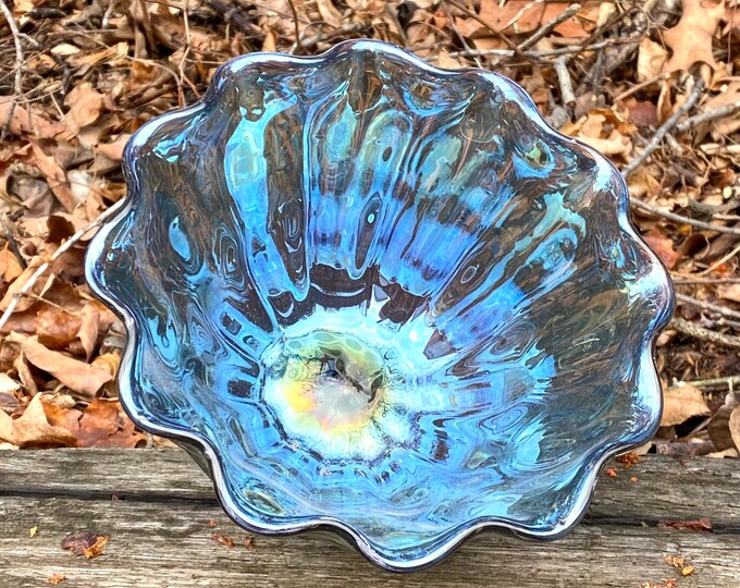 Hand Blown Glass Bowl - Smoke Luster Clamshell Bubble Bowl Form by Jonathan Winfisky