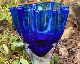 Limited Edition Cobalt Wave Sculptural Bowl by Jonathan Winfisky