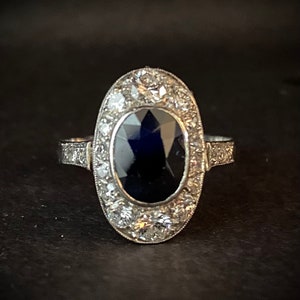 Stunning Antique Platinum Sapphire Diamond Engagement Ring - Halo Ring