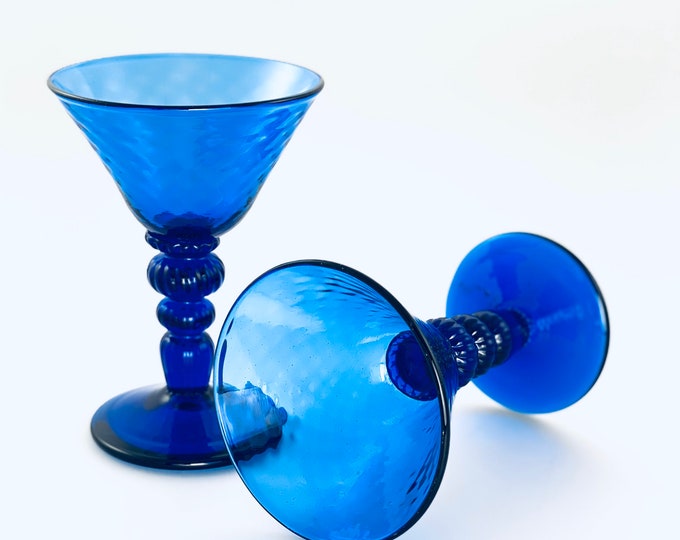 Cobalt Blue Hand Blown Martini Glass Pair by Jonathan Winfisky