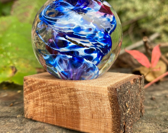 Glass Marble and Wood Stand by Jonathan Winfisky - Paperweight