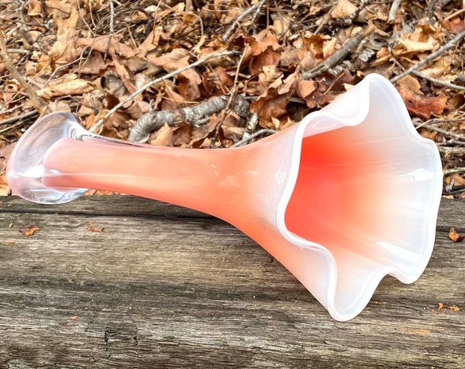 Hand Blown Glass Vase - Opaque Salmon Flower Top Bud Vase by Jonathan Winfisky