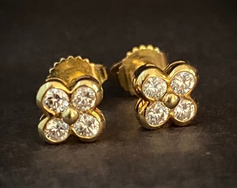 Tiffany and Co Yellow Gold Lace Collection Diamond Stud Earrings 18k