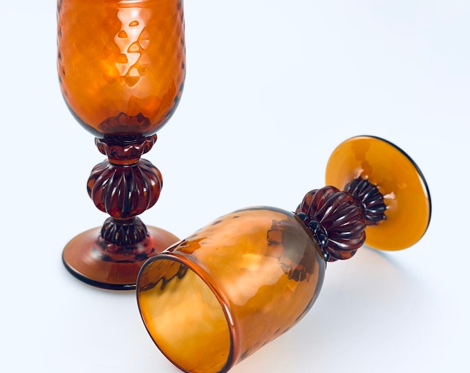 Cinnamon Hand Blown Wine Glass Pair by Jonathan Winfisky