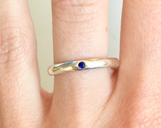 Vintage Blue Sapphire Tiffany and Co Sterling Silver Wedding Band