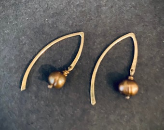 10k Yellow Gold Bronze Pearl Earrings