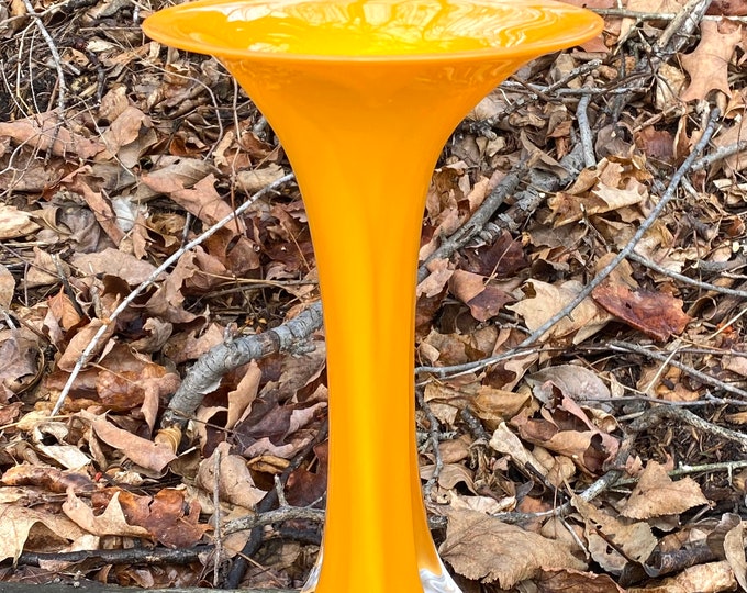 Hand Blown Glass Vase - Opaque Orange Fluted Bud Vase by Jonathan Winfisky