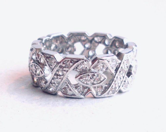 Wide Diamond Platinum Wedding Band - Engagement Ring - Eternity Band