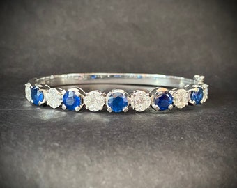 Diamond and Blue Sapphire Bangle Bracelet 18k White Gold