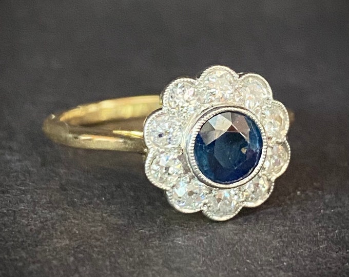 Gorgeous Antique Sapphire Diamond Engagement Ring 18k Platinum