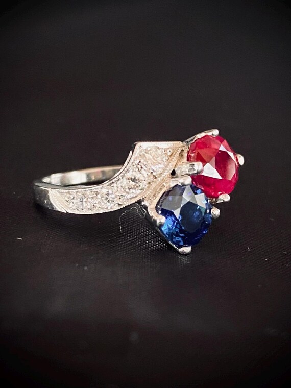 Antique Platinum Diamond Sapphire Ruby Engagement… - image 4