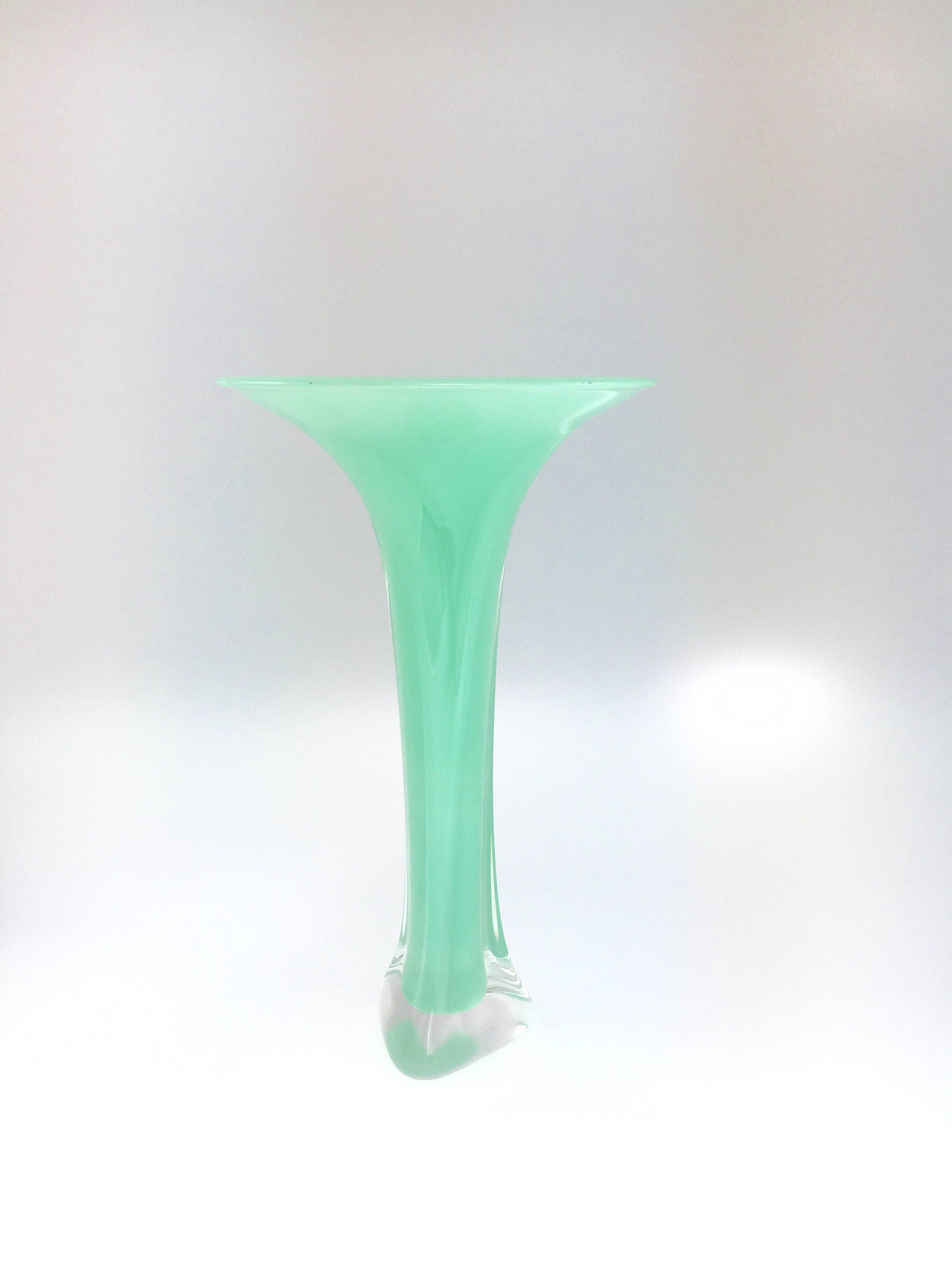 Hand Blown Glass Vase Mint Green Opaque Fluted Bud Vase by Etsy