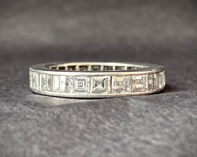 Step Cut Diamond Platinum Wedding Band - Engagement Ring - Eternity Band