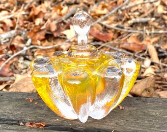 Hand Blown Glass Perfume Bottle - Gold Topaz Optic  by Jonathan Winfisky