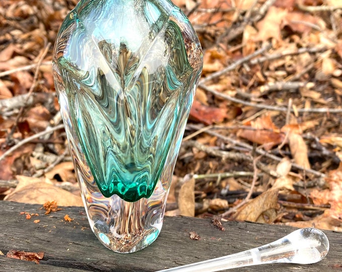 Hand Blown Glass Perfume Bottle - Emerald Green Overlay  by Jonathan Winfisky