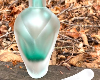 Hand Blown Glass Perfume Bottle - Sandblasted Emerald Green Overlay  by Jonathan Winfisky