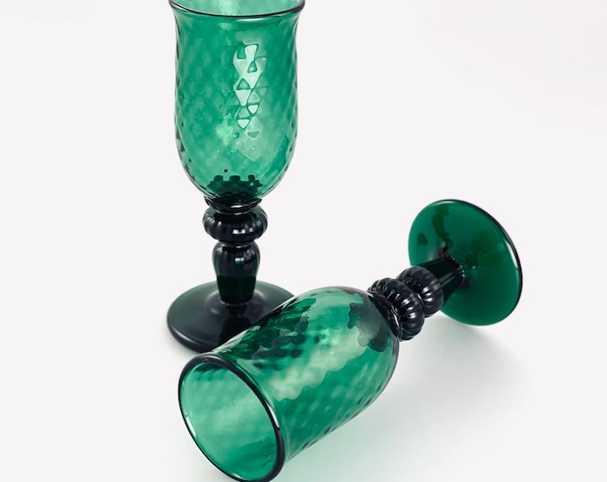 Pine Green Hand Blown Wine Glass Pair by Jonathan Winfisky